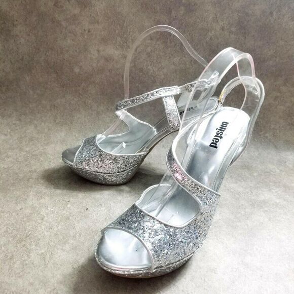 Unlisted Womens Super Hour  Size 10 Silver  Peep Toe Slingback 5.5" Heels - Picture 6 of 8